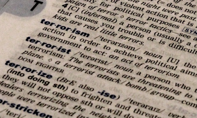 Finding a Definition: Oxford Advanced Learners Dictionary entry on terrorism. (PHOTO: David Metz).