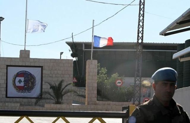 French flag at half mast at UNIFIL's French headquarters in Lebanon, Saturday, November 14, 2015 (Photo: The Daily Star/Mohammad Zaatari)